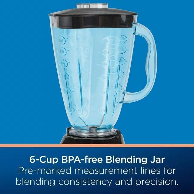 Generic 2195809 Classic 3-Speed Blender, Black; 3 Manual Speeds; 6-cup Blending Jar with Pre-marked Measuremet Lines; 700W High-torque Motor; Diswasher-safe; All-Metal Drive, medium