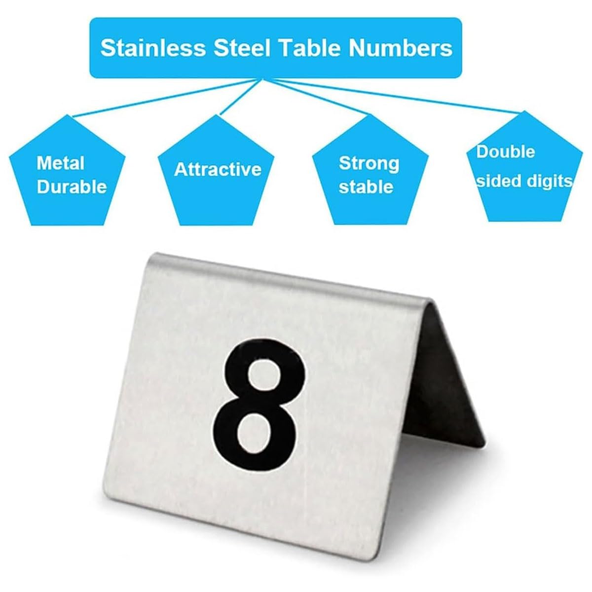 Stainless Steel Table Numbers, 1-10/25/50/100 Restaurant Digital Number Plate Tabletop Number Stackable, Wedding Birthday Marriage Party Supplies(1 to 25)