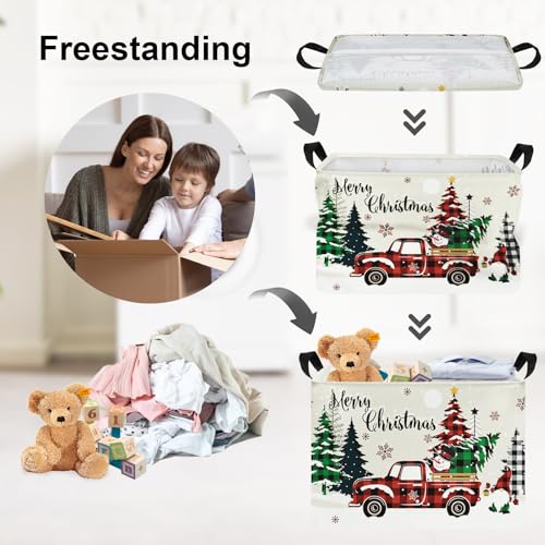 Clastyle Large Plaid Truck Christmas Tree Basket Snowman Gnome Merry Christmas Gift Basket Kid Leopard Spots Snowflate Book Shelf Basket Rectangle Toy Clothes Nursery Storage Cube