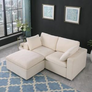 2 seater love seat modular sectional sofa with ottoman, chenille upholstered cloud couch full foam cushions loveseat with pillows for home, apartment living room