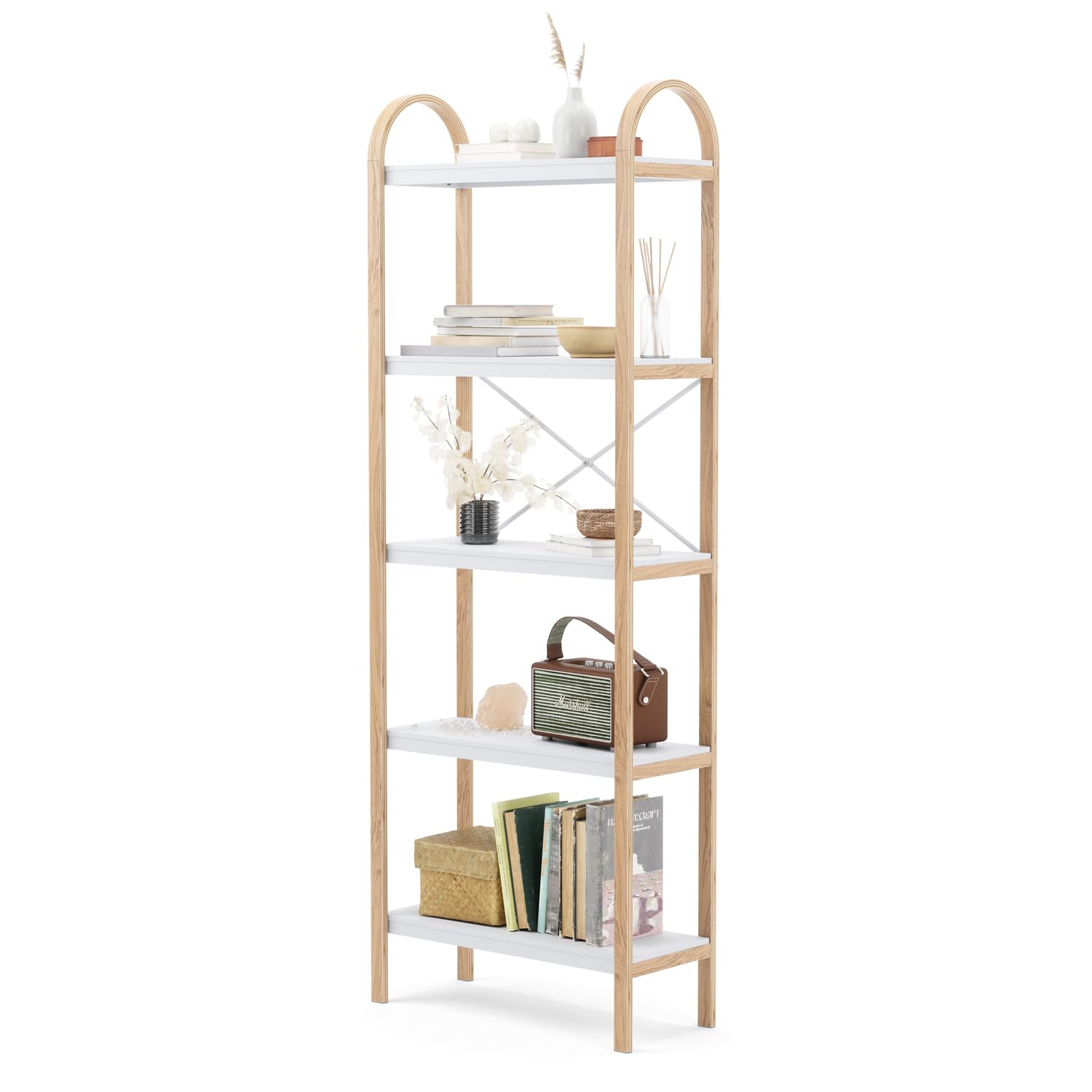 HomeStock Sophisticated Simplicity Freestanding Shelf 5 Tier White/Natural