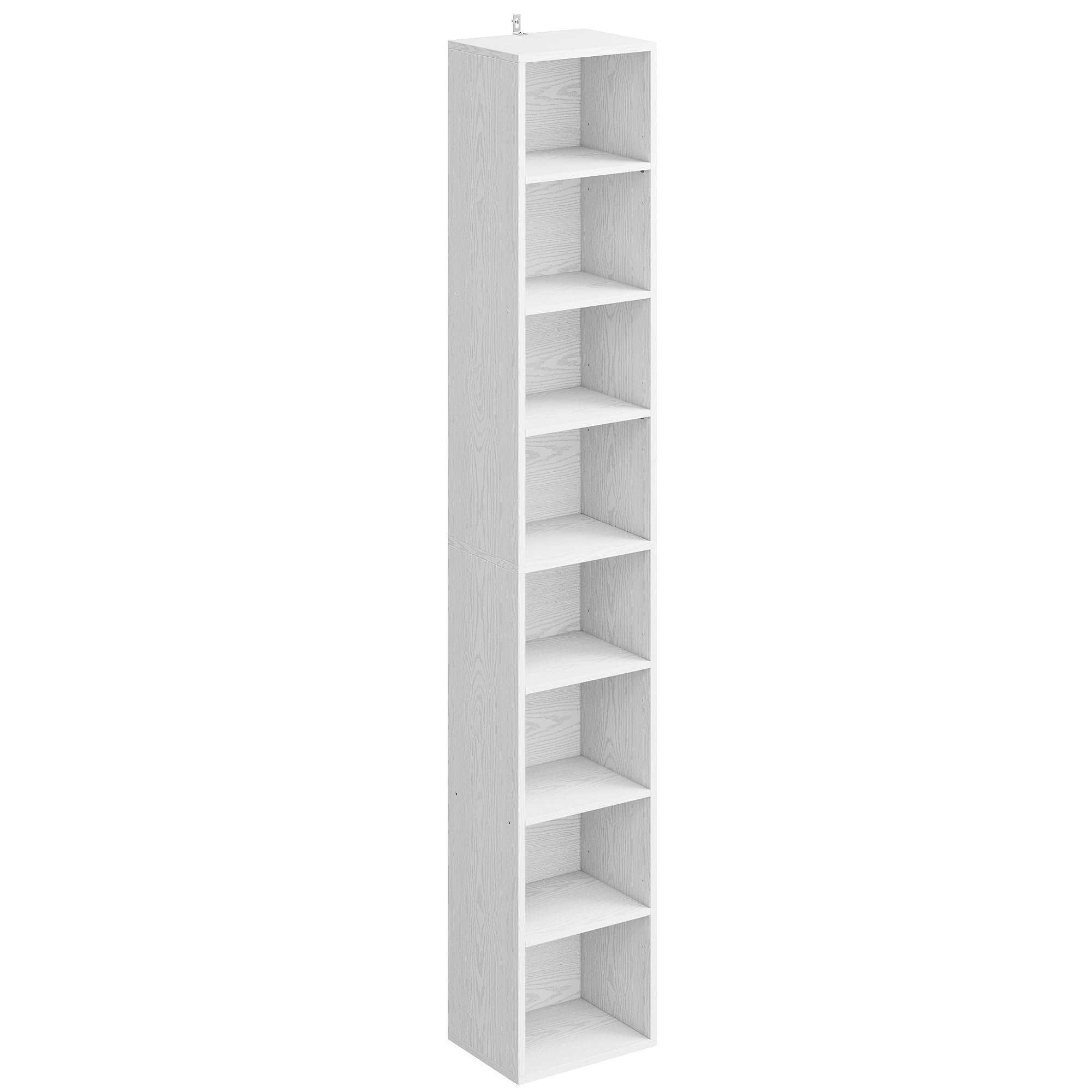 IRONCK Tall Narrow Bookshelf 8 Tiers, Compact Corner Bookcase, Easy to Match for Living Room, Office, Study, Bedroom, White