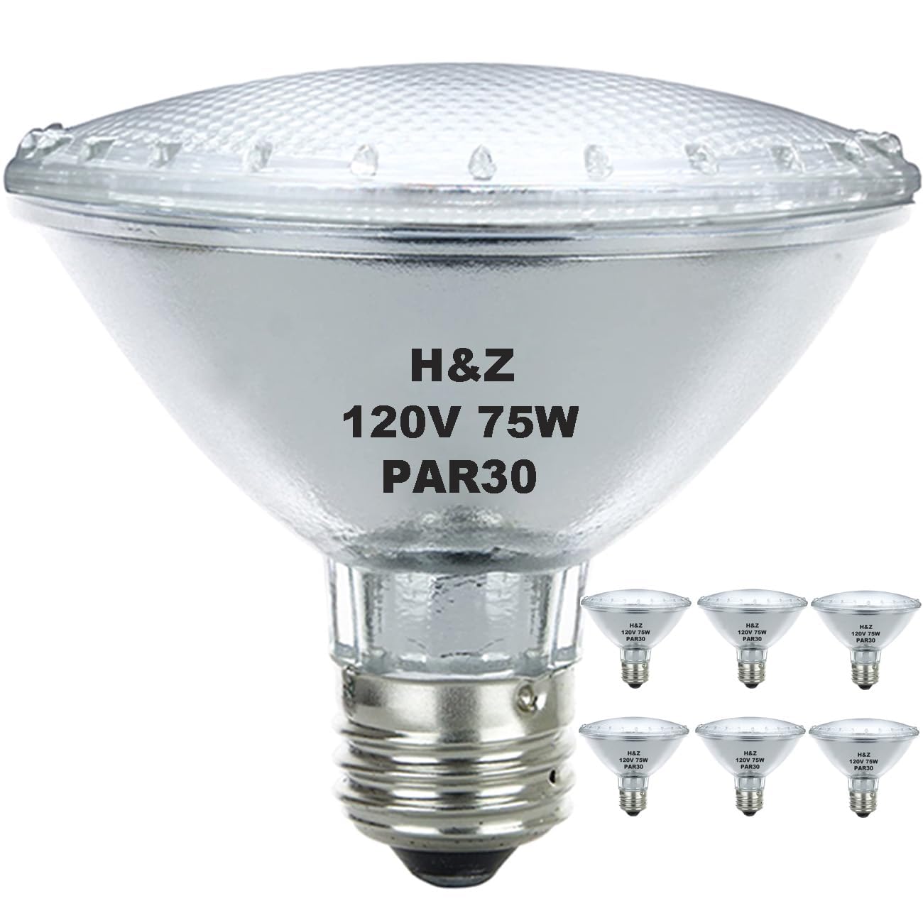 H&Z Par30 Short Neck, 6 Pack High Output Par30s Halogen 75W 120V, Par30 Dimmable Warm White 3000K, 75W Par30 Flood Light with E26 Medium Base for Recessed Trim Lighting, Track Light