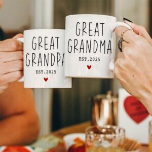 VLUG Great Grandparents Est 2025 Mugs Set, Est 2025 New Grandparents Gift, Pregnancy Announcement Pregnancy Reveal Mug, New Grandma Grandpa Gift, First Time Grandparents Gift (white)