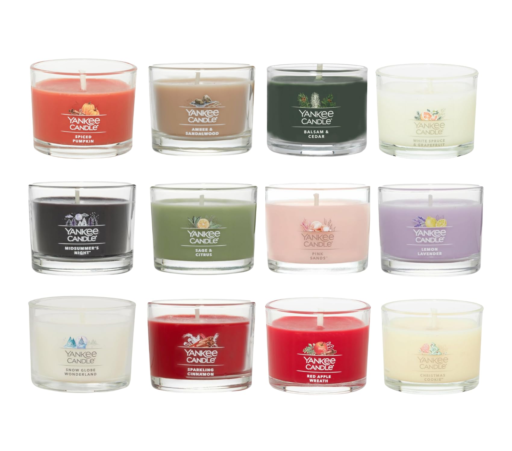 Yankee Candle Signature Votive Mini Candle Jars 12 Days of Christmas Candle Advent Calendar Variety Pack, Natural Soy Wax Blend Candle with Natural Fiber Wick, 1.3 OZ Glass Jar (Pack of 12)