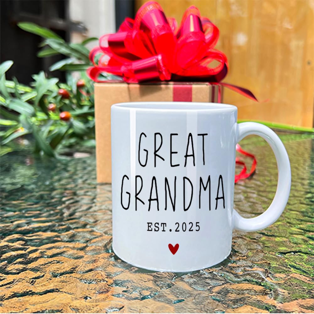 VLUG Great Grandparents Est 2025 Mugs Set, Est 2025 New Grandparents Gift, Pregnancy Announcement Pregnancy Reveal Mug, New Grandma Grandpa Gift, First Time Grandparents Gift (white)