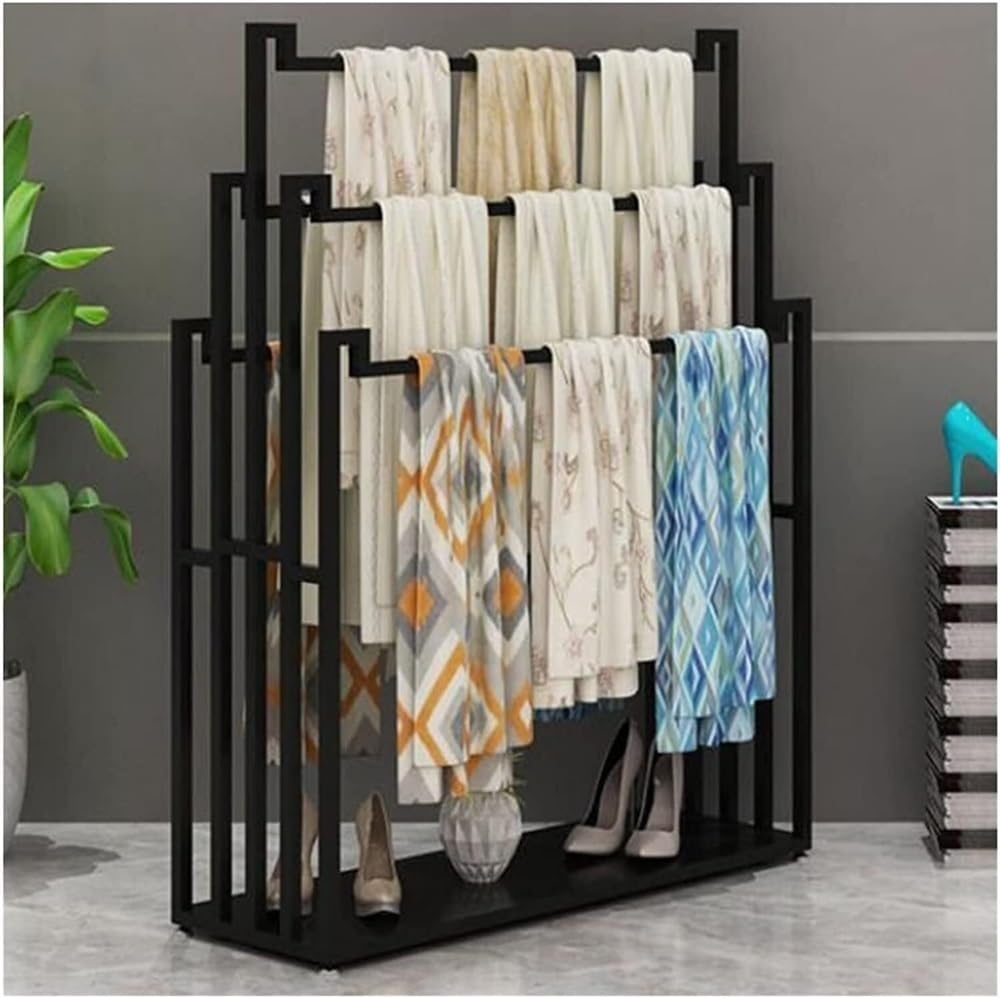 Double Side Scarf Holder Organizer, Stand Floor Standing Scarf Display Stand, Metal Freestanding Scarf Holder, Retail Display Stands for Clothing Retail Stores, Shop(Black,15.7*59.1*59.1in)