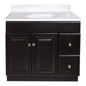 Design House Wyndham 37 Inch Bathroom Vanity with Solid White Top, Assembled, Brown, 216037