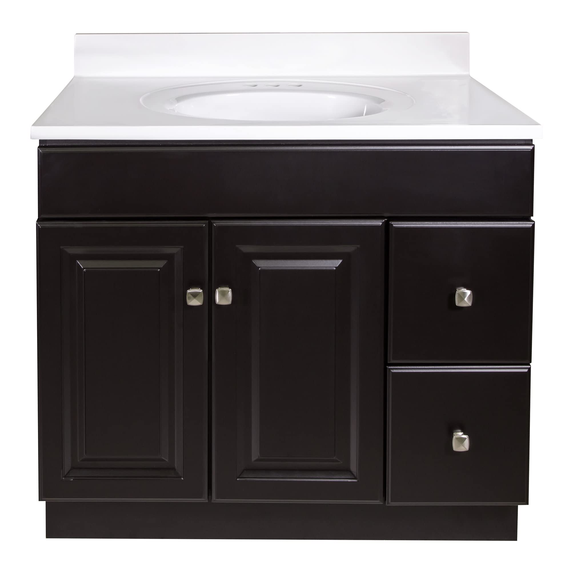 Design House Wyndham 37 Inch Bathroom Vanity with Solid White Top, Assembled, Brown, 216037