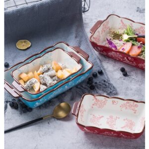 TUSIMI Rectangle Casserole Dish, Porcelain Baking Dish Lasagna Baking Dish Cheese Serving Oven Bakeware,Set of 2