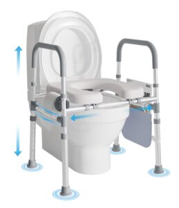 raised toilet seat with handles, toilet seat risers for seniors with adjustable height & width, up to 500 lbs, elevated stable toilet seat for seniors, handicapped, pregnant, fits any toilet