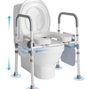 Raised Toilet Seat with Handles, Toilet Seat Risers for Seniors with Adjustable Height & Width, Up to 500 lbs, Elevated Stable Toilet Seat for Seniors, Handicapped, Pregnant, Fits Any Toilet