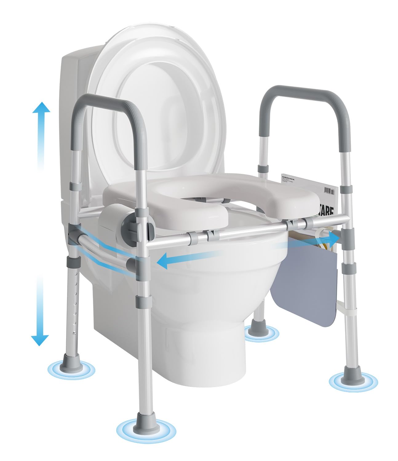 Raised Toilet Seat with Handles, Toilet Seat Risers for Seniors with Adjustable Height & Width, Up to 500 lbs, Elevated Stable Toilet Seat for Seniors, Handicapped, Pregnant, Fits Any Toilet