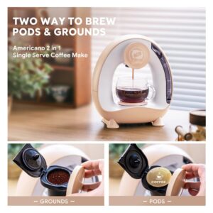 i Cafilas Quite Single Serve Coffee Maker, Stylish MINI Q 2 IN 1 Coffee Machines for Capsules & Ground Coffee, MA2205 (Champagne)