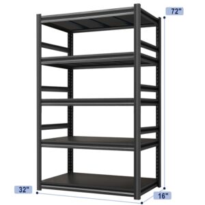 Sajanic Adjustable Garage Shelving Metal Storage Shelves Heavy Duty, 5 Tier Shelving Units and Storage, 2000LBS Boltless Shelving 16" W x 32" D x 72" H