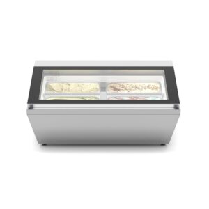 koolmore amz1-gcdf-4p 31 in. countertop ice cream display case glass sneeze guard in stainless-steel, 4 gelato pans