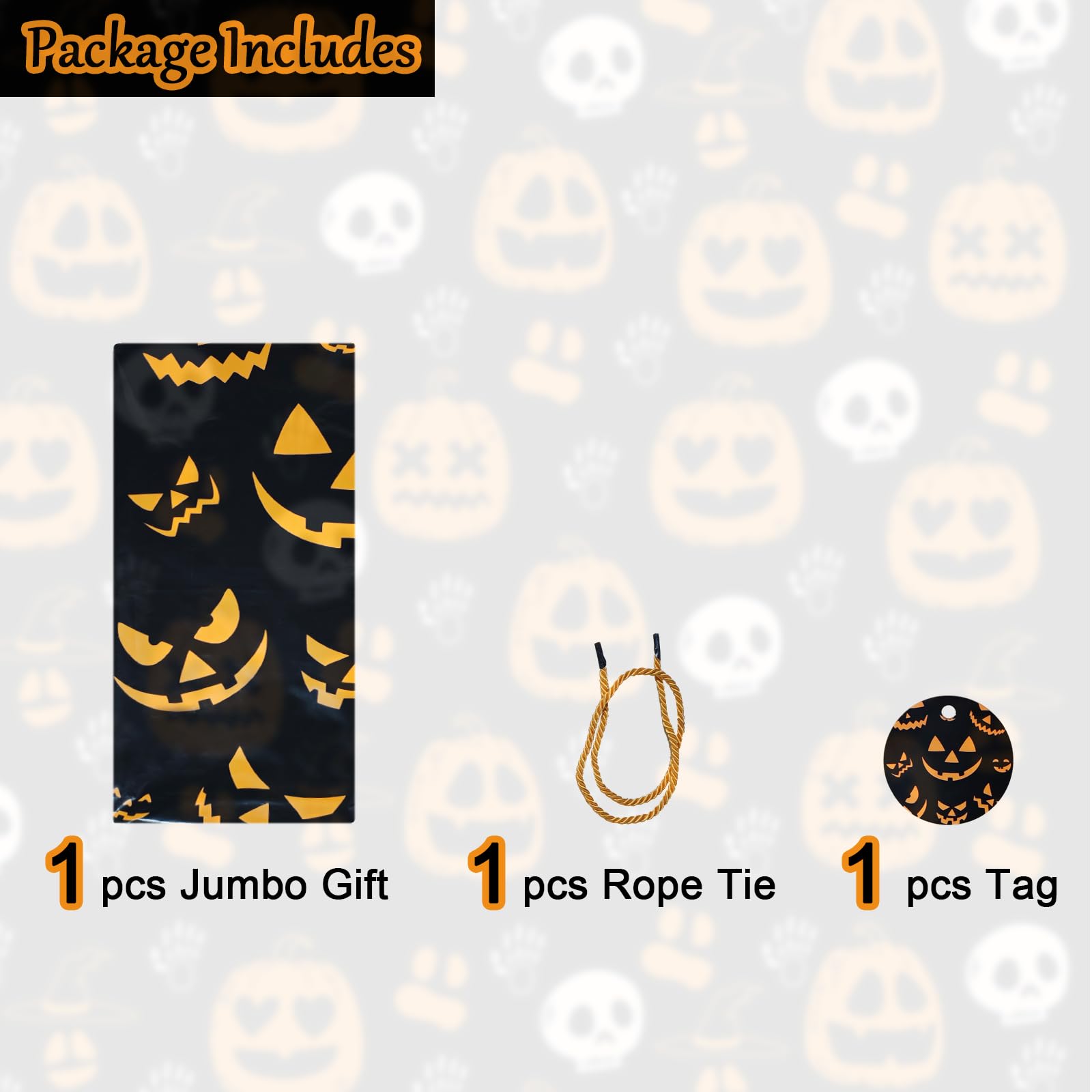 Halloween Extra Large Gift Bags Jumbo - Spooky Gift Bag for Big Presents - Black and Orange Giant Gift Bags Plastic - Jack-o-Lantern Lawn Leaf Garbage Trash Bags Huge - Over Size, 36 x 56 inches (1 pcs)