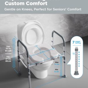 Raised Toilet Seat with Handles, Toilet Seat Risers for Seniors with Adjustable Height & Width, Up to 500 lbs, Elevated Stable Toilet Seat for Seniors, Handicapped, Pregnant, Fits Any Toilet