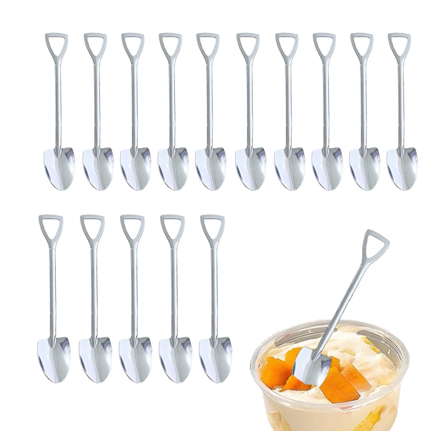 KINGSUPER 15 PCS Mini Shovel Spoons for Desserts 6 inch Stainless Steel Ice Cream Spoons Small spoons