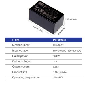 TorqCali IRM-10-12 10W 12V Single Output Green Power Supply PCB Mount Module for Automation and Control Systems