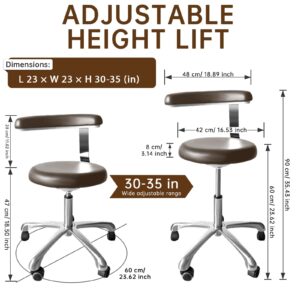 DENGTELI Medical Dental Stool Dentist Chair, PU Leather 360 Degree Swivel Rolling Doctor Chair, Armrest Height Adjustable Medical Nurse Assistant Stool Chair, Brown