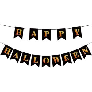 falizifu happy halloween banner black happy halloween sign happy halloween flag for mantle fireplace halloween theme party supplies wall door bunting banner