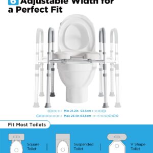 Raised Toilet Seat with Handles, Toilet Seat Risers for Seniors with Adjustable Height & Width, Up to 500 lbs, Elevated Stable Toilet Seat for Seniors, Handicapped, Pregnant, Fits Any Toilet