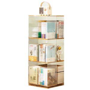 huazzzyi acrylic rotating bookshelf, 3 tier acrylic book tower 360 rotating bookshelf, 37in rotating book shelf acrylic for living room, study room