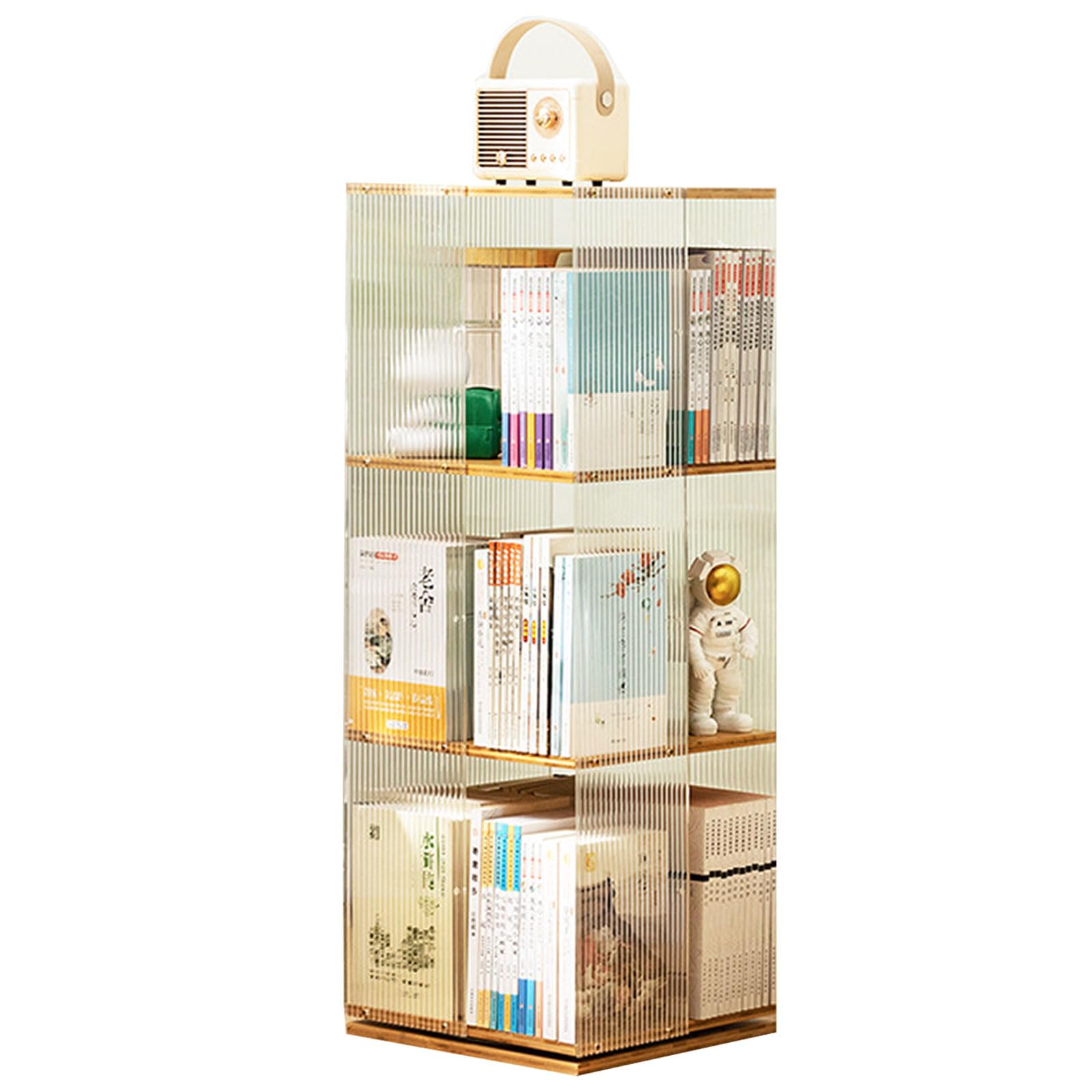 Huazzzyi Acrylic Rotating Bookshelf, 3 Tier Acrylic Book Tower 360 Rotating Bookshelf, 37IN Rotating Book Shelf Acrylic for Living Room, Study Room