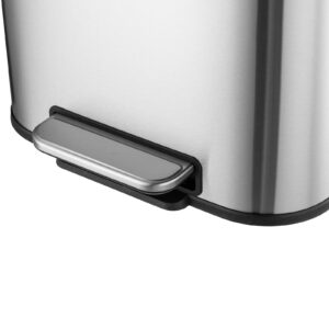 Stainless Steel 13 Gallon Trash Can, Rectangular Steel Pedal Garbage Can with Lid and Inner Buckets, Smudge Resistant Hands-Free Kitchen Waste Bin, 50 Liter