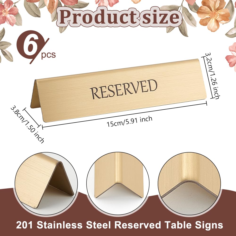 OLYCRAFT 6Pcs Reserved Table Signs Stainless Steel Table Top Reserved Sign Gold Reservation Seat Signs Reservation Table Tent Signs for Restaurant Wedding Office Meeting Party 1.5x5.9x1.3 Inch