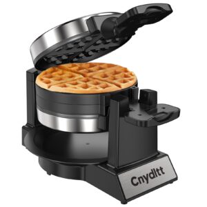 Cnydltt Double Waffle Maker, 1400W Rotating Belgian Waffle Iron with Nonstick Plates, 180° Flip, 8-Slice, Removable Drip Tray, Locking Lid & Cool Touch Handles, Stainless, Black