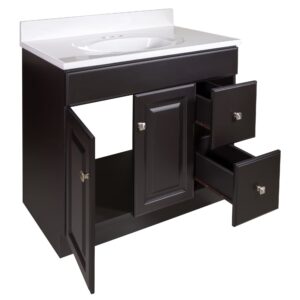 Design House Wyndham 37 Inch Bathroom Vanity with Solid White Top, Assembled, Brown, 216037