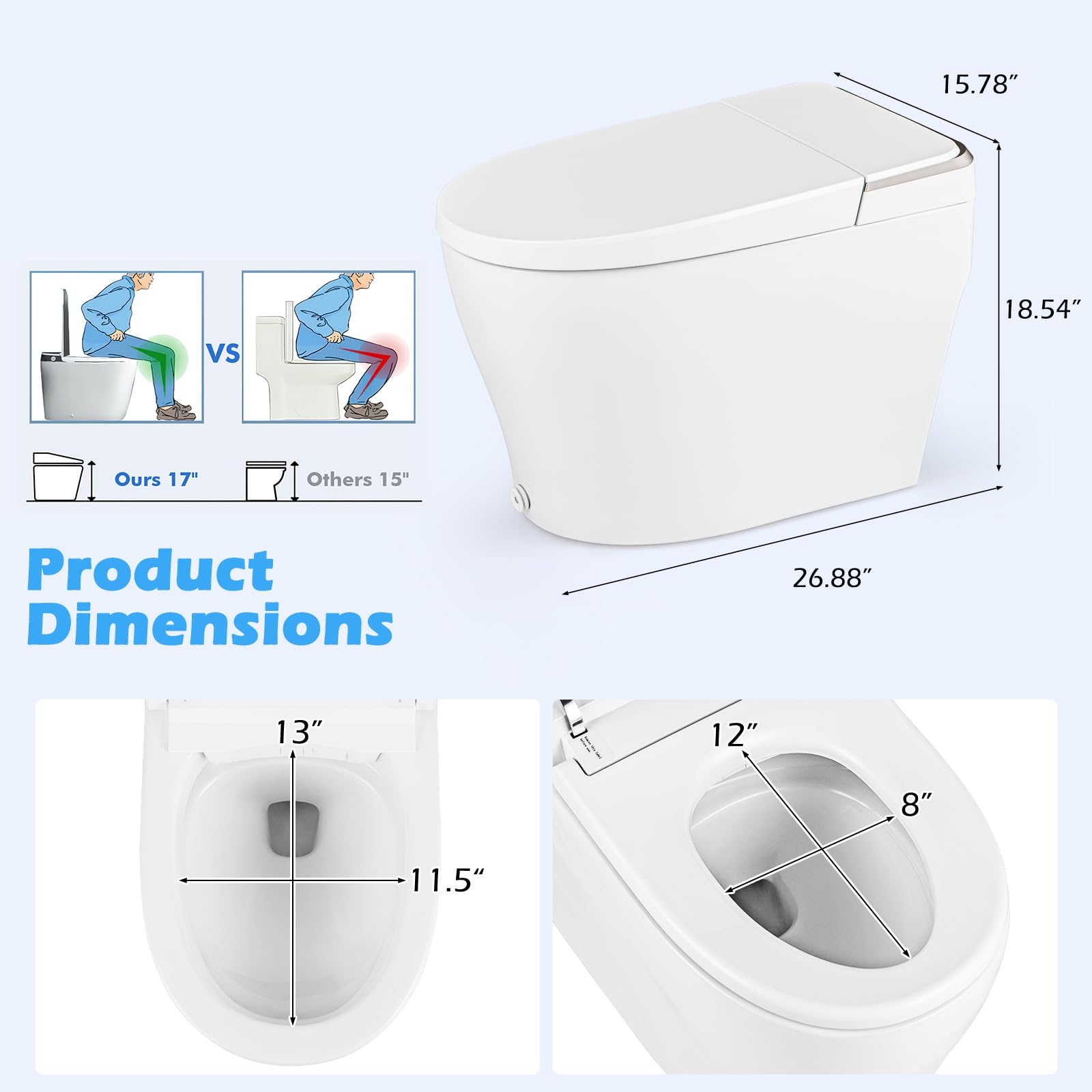 Giantex Smart Toilet with Bidet Built In, Bidet Toilet with Heat, Dryer, Night Light, Auto Open/Close, Foot Sensor, 1.28 GPF Automatic/Blackout Flush, Remote/Side Knob Control, Toilet Seat Elongated