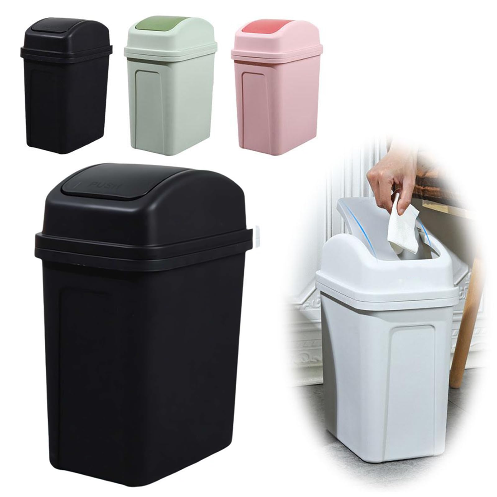 QHUDLV 13Inches Kitchen Trash Can with Swing Lid, Tall Garbage Can Outdoor and Indoor, Recycle Bin and Waste Basket for Home, Office, Garage, Patio, Restaraunt (Black)