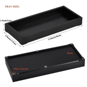 Bathroom Rectangle Tray, Toilet Top Organizer, Farmhouse Wooden Vanity Tray with Soap Tray, Toilet Tank Tray for Bathroom, Ideal Also as Jewelry, Perfume & Napkin Trays (Black, 4.8" W11.5 Lx1.2 H)