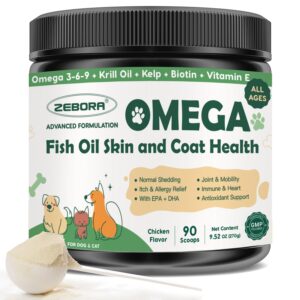 omega 3 fish oil for dogs, dog fish oil powder, wild caught fish oil, epa&dha, krill oil, kelp, dog skin and coat supplement, anti itch & shedding, support dry skin, joint health, dog allergy relief