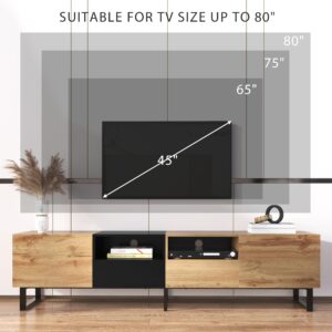 Virubi 75 Inch Modern TV Stand for TVs Up to 80”, Minimalist Entertainment Center with 2 Doors, 2 Drawers & 2 Open Shelves, Media Console Table with Storage for Living Room