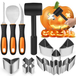 chaleemang pumpkin carving kit halloween, safe and easy set for kids, halloween decoration jack-o-lanterns, diy stainless steel tools gift halloween