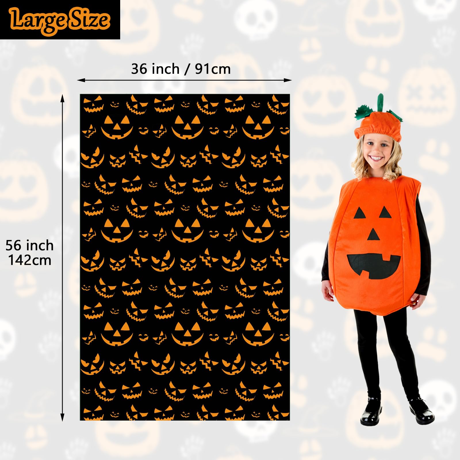 Halloween Extra Large Gift Bags Jumbo - Spooky Gift Bag for Big Presents - Black and Orange Giant Gift Bags Plastic - Jack-o-Lantern Lawn Leaf Garbage Trash Bags Huge - Over Size, 36 x 56 inches (1 pcs)