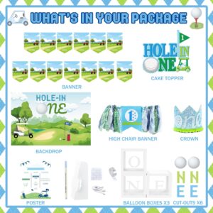 Hombae Hole in One Birthday Party Decorations, Golf First Birthday Decorations, 1st Birthday Decorations Boys, Golf Themed Backdrop Balloon Garland Banner Cake Topper Crown Poster Boxes Cutout