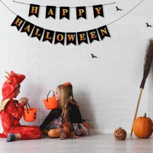 FALIZIFU Happy Halloween Banner Black Happy Halloween Sign Happy Halloween Flag for Mantle Fireplace Halloween Theme Party Supplies Wall Door Bunting Banner