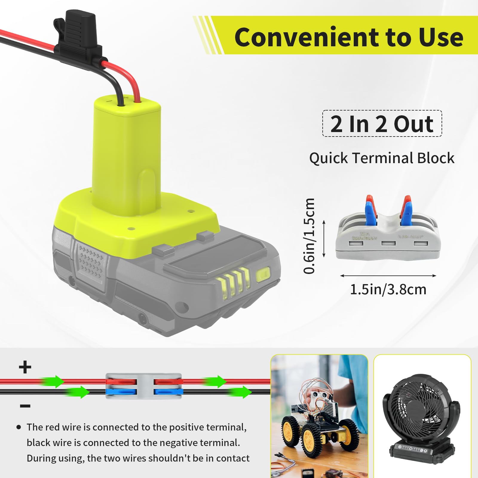 Kzreect 2 Pack Power Wheels Battery Adapter for Ryobi 18V ONE+ Batteries, Battery Converter with 12AWG Wire, Fuses Holder, 30A Fuses, Wire Terminals Kit for DIY Kids Toys Cars Camping