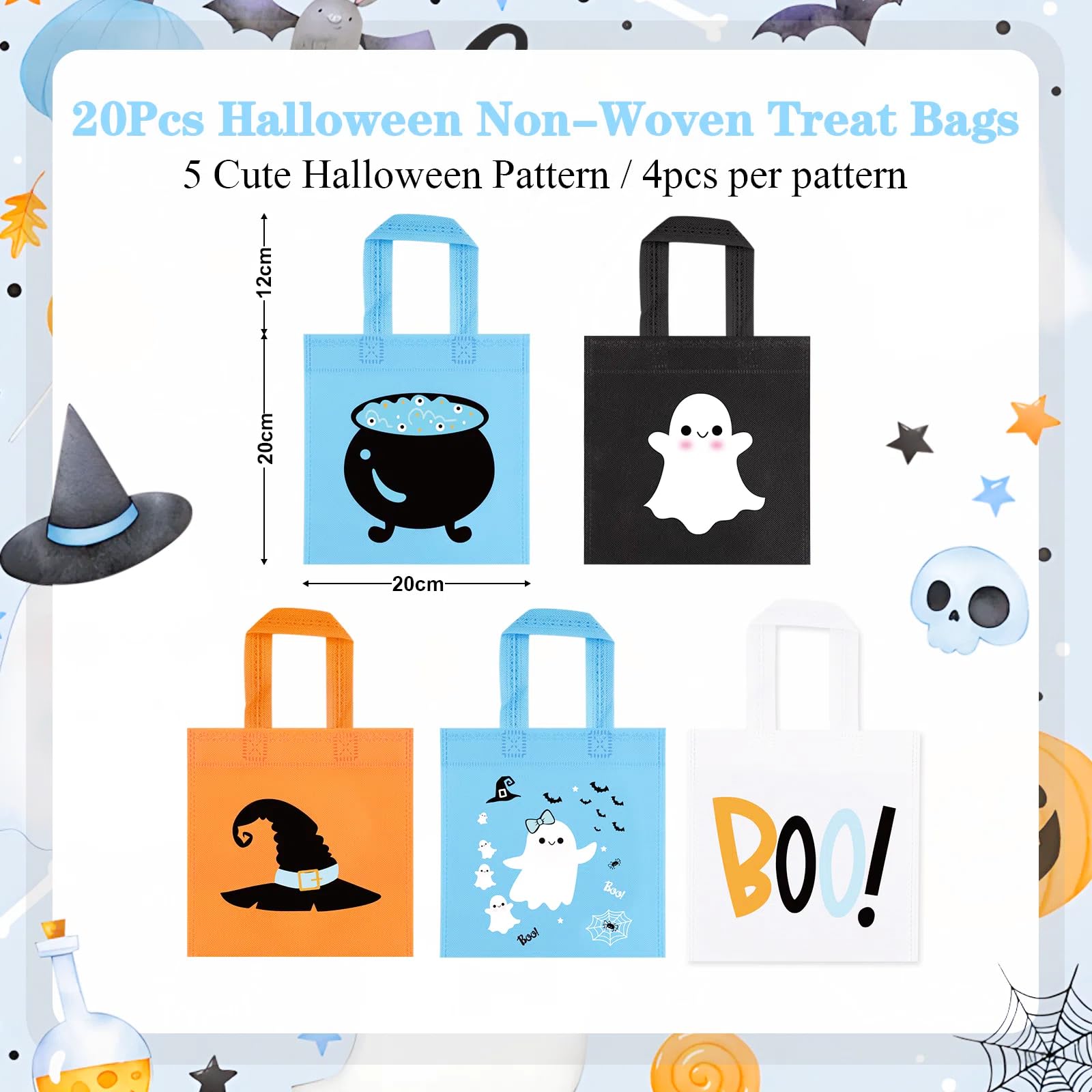 20Pcs Blue Halloween Party Treats Bags, Cute Ghost Cauldron NonWoven Halloween Candy Bag Gift Goodies Tote for Halloween Baby Shower Halloween Happy Boo Day A Little Boo is Almost Due Party Supplies