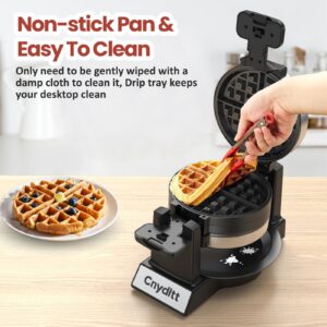 Cnydltt Double Waffle Maker, 1400W Rotating Belgian Waffle Iron with Nonstick Plates, 180° Flip, 8-Slice, Removable Drip Tray, Locking Lid & Cool Touch Handles, Stainless, Black