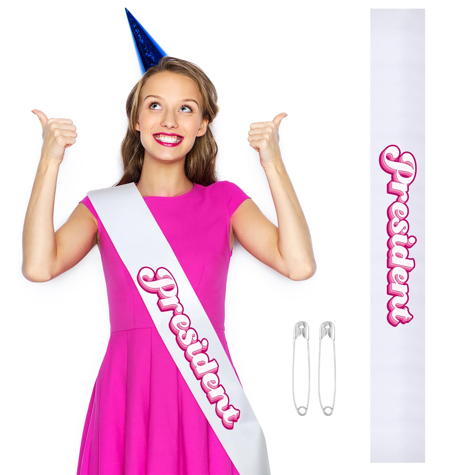 Sash Female Role-Playing Supplies with Pins for Halloween Events Elections Parties and Activities (President)