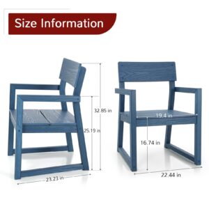 Modern Outdoor Chairs Set of 2, All-Weather Patio Dining Chairs with Armrests, 400 lbs Support Patio Chair for Backyard, Garden, Porch, and Indoor, Blue