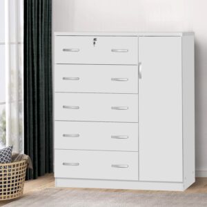 HomeStock Medieval Moods Products Jcf Sofie 5 Drawer Wooden Tall Chest Wardrobe in White