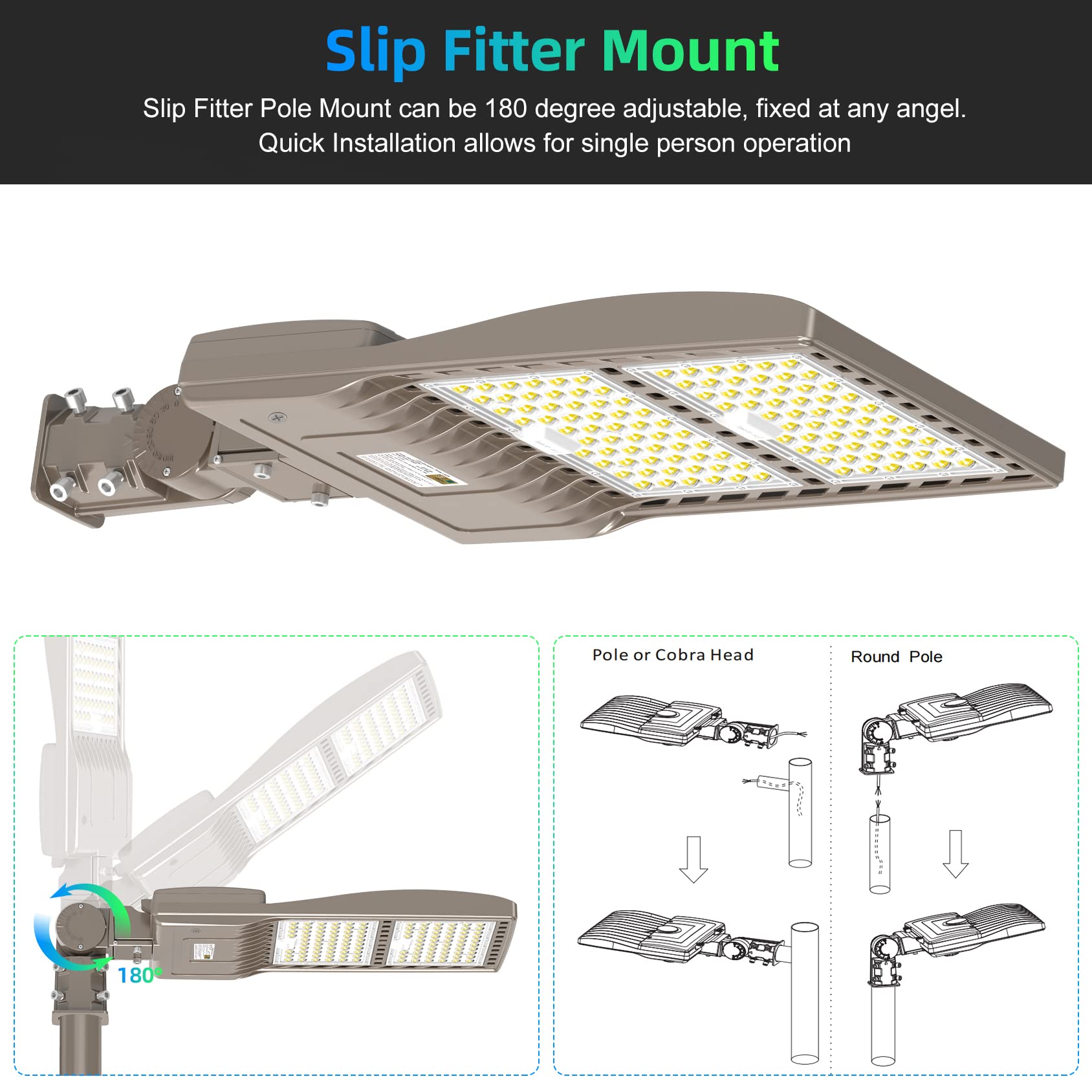 NUOGUAN 4Pcs 400W LED Parking Lot Light 56000LM with Slip Fitter, 5000K AC100-277V LED Shoebox Light, UL DLC ETL Listed, IP65 Waterproof Commercial Street Area Lighting for Parking Lot, Gym, Driveway