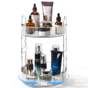 tender epoch 360 rotating makeup organizer for vanity,high-capacity cosmetics skincare organizers and storage, bathroom countertop organizer spinning perfume organizer - 2 tier - clear